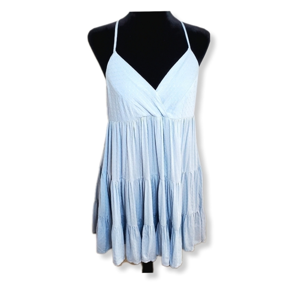 Lulus Sunny Times Light Blue Tiered Babydoll Mini Dress Sz M